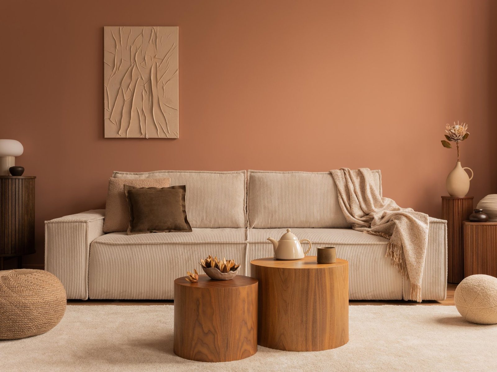 Warm living room with a sofa and armchair
